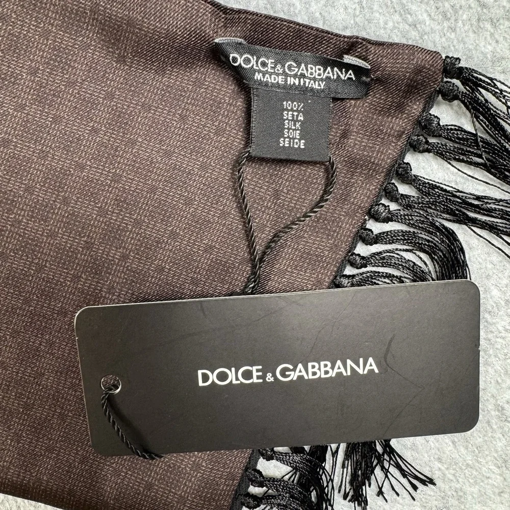 NWT Dolce & Gabbana Brown 100% Silk Scarf Made in Italy